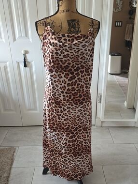 Bebe Leopard Print Slip Dress in Brown and Black